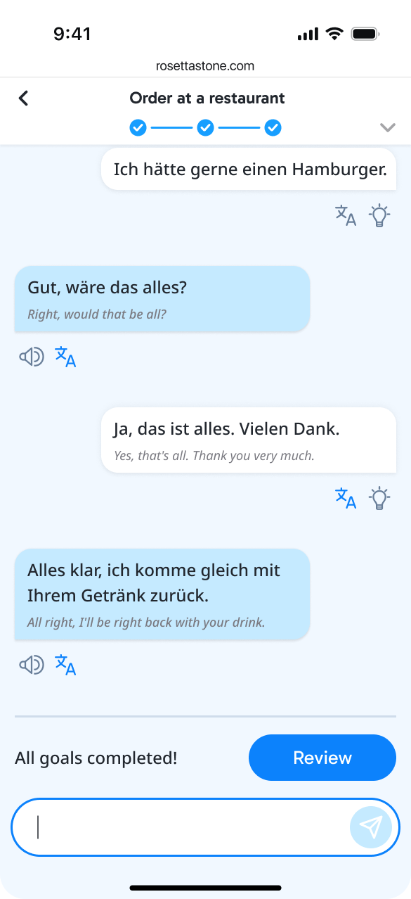 Chat Mission screen showing the conversation wrapping up naturally